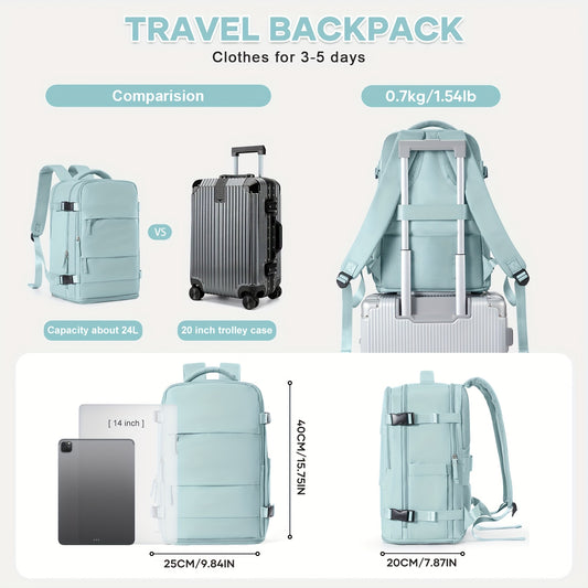 [Women'S Backpacks]40*25*20Cm Nylon Travel Backpack, Multi-Functional, 180° Open Design, with Shoe Compartment & Trolley Sleeve, Laptop Sleeve, No Printing, Hand Wash Or Professional Dry Clean, Mixed Color, Carry-On Approved