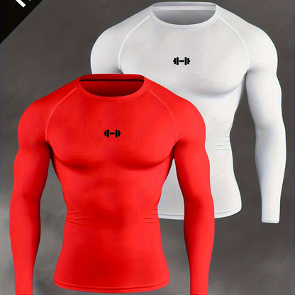 Men's Athletic T-Shirt, Sporty Body-Hugging Fit with High Elasticity, Crew Neck, Long Sleeve, Suitable for Hiking, Jogging, Cycling, and Outdoor Fitness Workouts