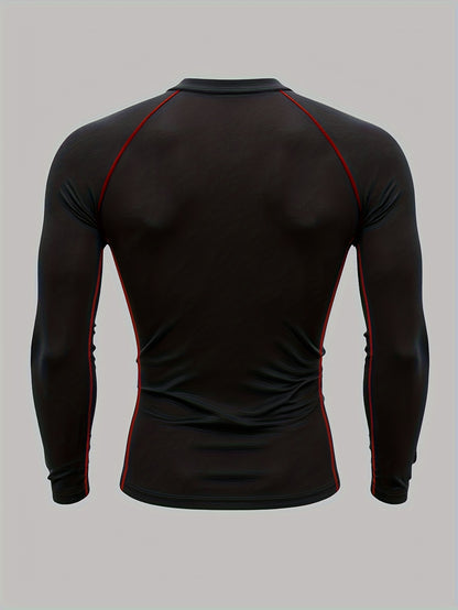 Men's Athletic T-Shirt, Sporty Body-Hugging Fit with High Elasticity, Crew Neck, Long Sleeve, Suitable for Hiking, Jogging, Cycling, and Outdoor Fitness Workouts