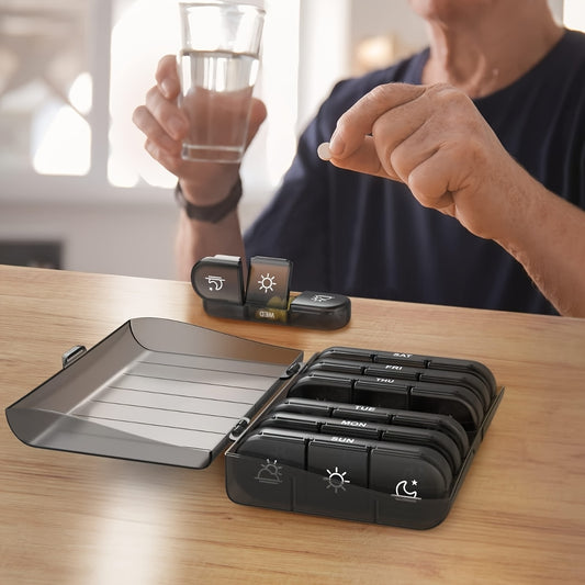 1pcs Weekly Pill Organizer 3 Times a Day, Portable Travel Pill Box 7 Day with Large Pill Containers, Light-Proof Pill Case for Vitamins, Medication, Supplements and Fish Oils