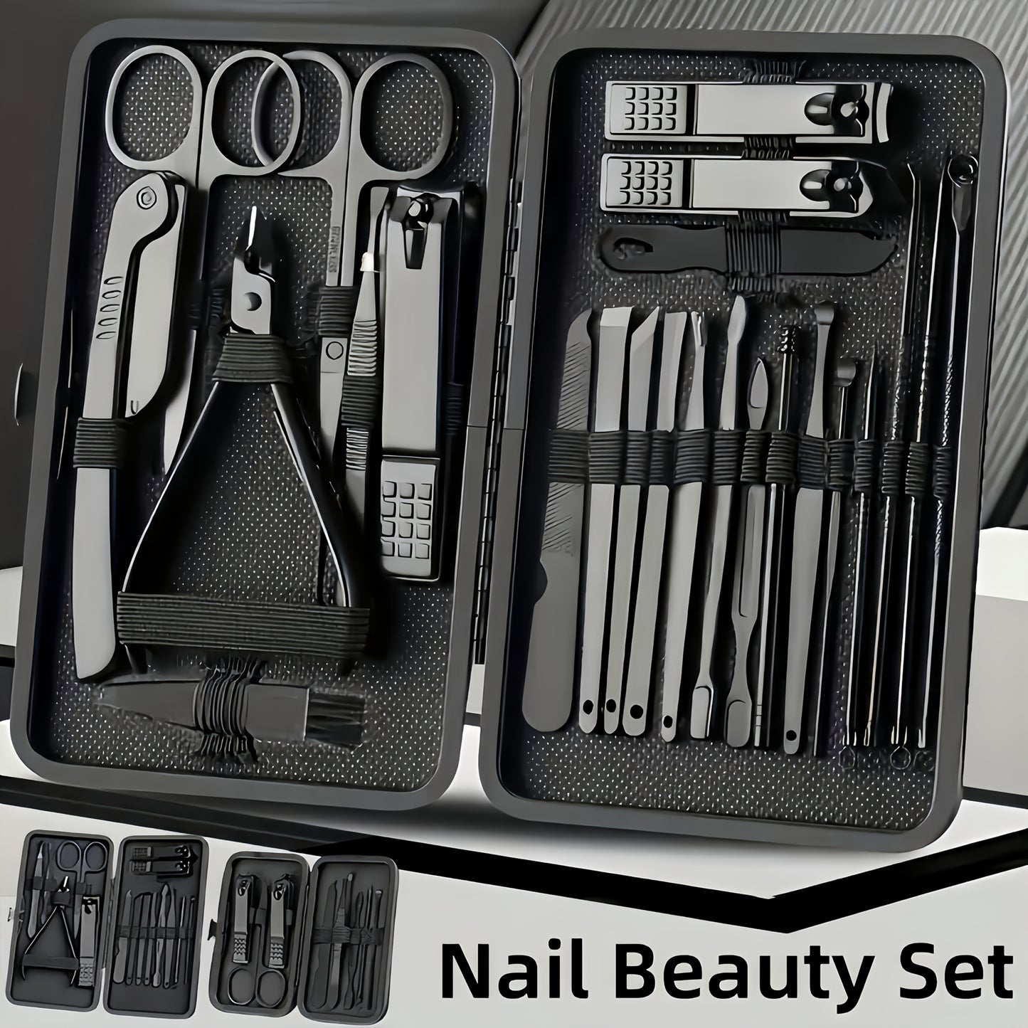 8/15/24 classic black series nail care sets, travel manicure pedicure sets, including nail clippers, cuticle trimmers, tweezers-sharp blades, precise trimming, and essential beauty tools for finger and toenail care-family hyd