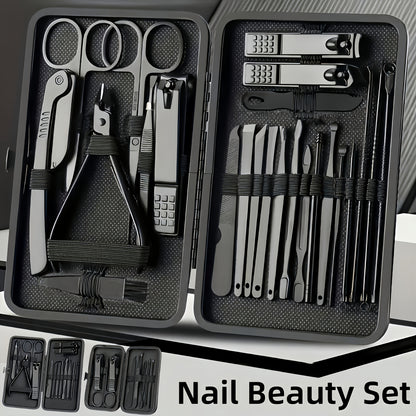 8/15/24 classic black series nail care sets, travel manicure pedicure sets, including nail clippers, cuticle trimmers, tweezers-sharp blades, precise trimming, and essential beauty tools for finger and toenail care-family hyd