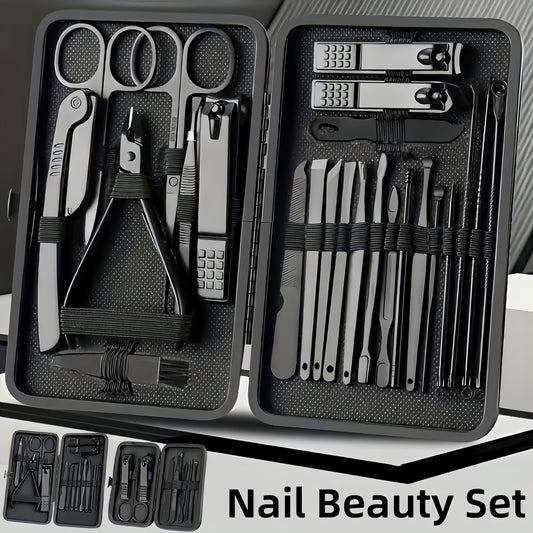 8/15/24 classic black series nail care sets, travel manicure pedicure sets, including nail clippers, cuticle trimmers, tweezers-sharp blades, precise trimming, and essential beauty tools for finger and toenail care-family hyd