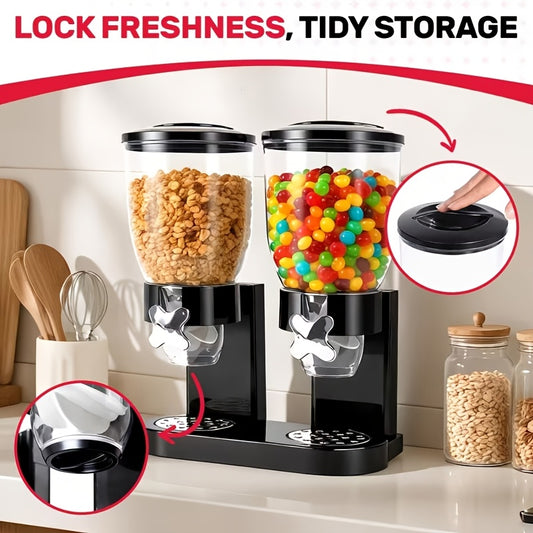 Black Countertop Grain Dispenser, 2L Kitchen Storage Container for Cereal, Snacks, and More - Ideal for Pantry and Kitchen Organization, Perfect for Oats, Nuts, Granola, Candy, Rice, Dog Food, Bird Feed, and More