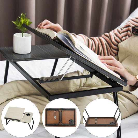 Foldable Laptop Table 55x32x25cm Notebook Table Bedside Table Foldable Notebook Laptop Bed Tray Table for Reading or Breakfast with Cup Holder