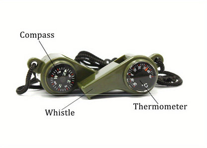3-in-1 Emergency Whistle with Compass and Thermometer - Perfect for Camping, Hiking, Outdoor Adventures, Refereeing, and Cheerleading - Made of PVC