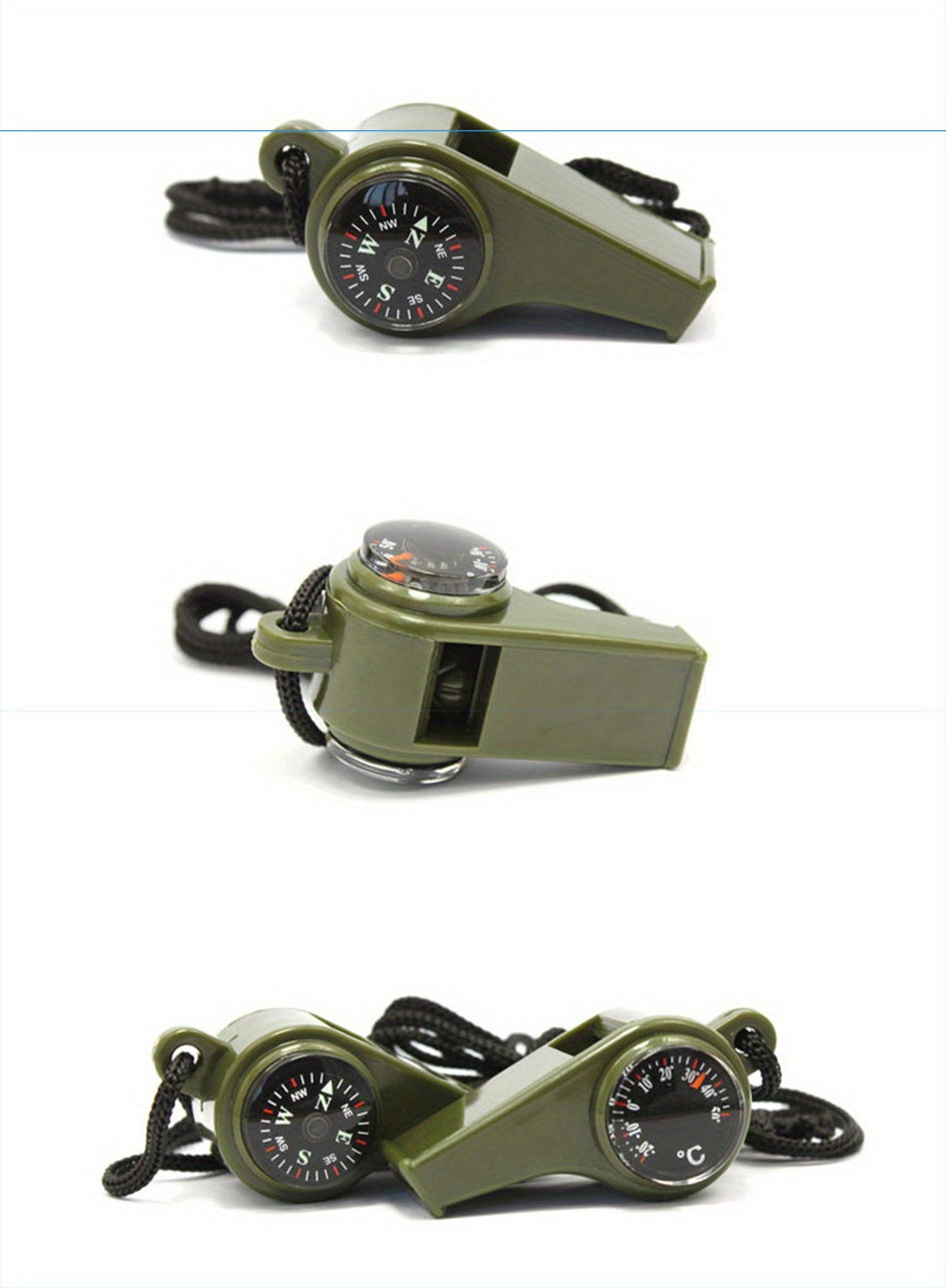 3-in-1 Emergency Whistle with Compass and Thermometer - Perfect for Camping, Hiking, Outdoor Adventures, Refereeing, and Cheerleading - Made of PVC
