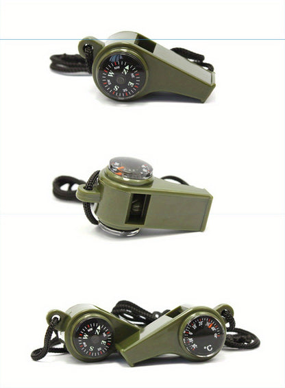 3-in-1 Emergency Whistle with Compass and Thermometer - Perfect for Camping, Hiking, Outdoor Adventures, Refereeing, and Cheerleading - Made of PVC