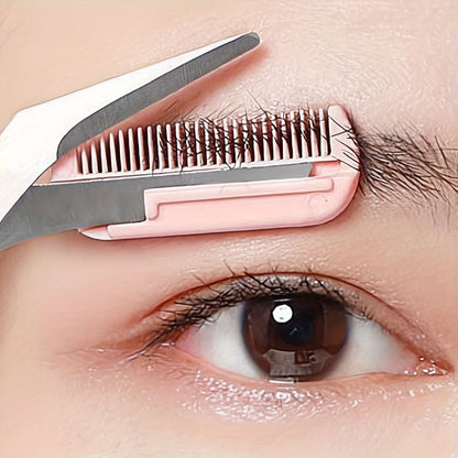 Ambidextrous Eyebrow Trimmer with Built-In Comb - Stainless Steel Precision Grooming Scissors for Perfect Brows, Unscented Metal Tool
