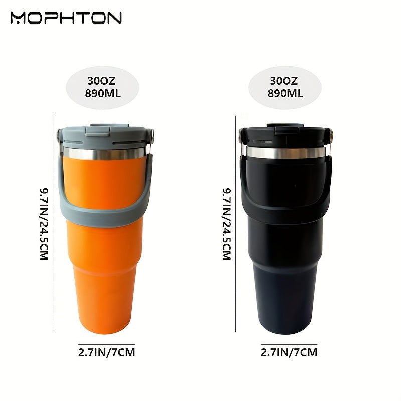 MOPHTON Insulated Stainless Steel Tumbler - Dual Drinking, 24-Hour Cold Retention, Portable for Office, Gym, Yoga & Travel