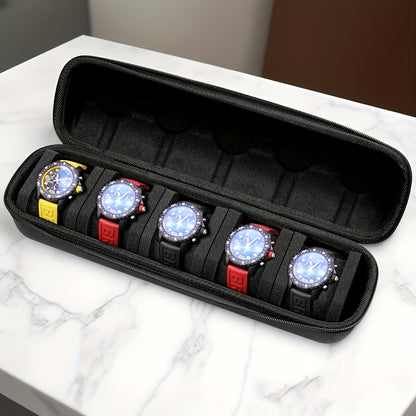 Single Piece 5-Compartment for watch Storage Solution, Featuring a Cushioned Divider And Handle, Flip-Top Lid, Robust Travel Case, Scratch-Proof Design, Suitable for All Genders, Versatile for Home And Travel Use, Protective