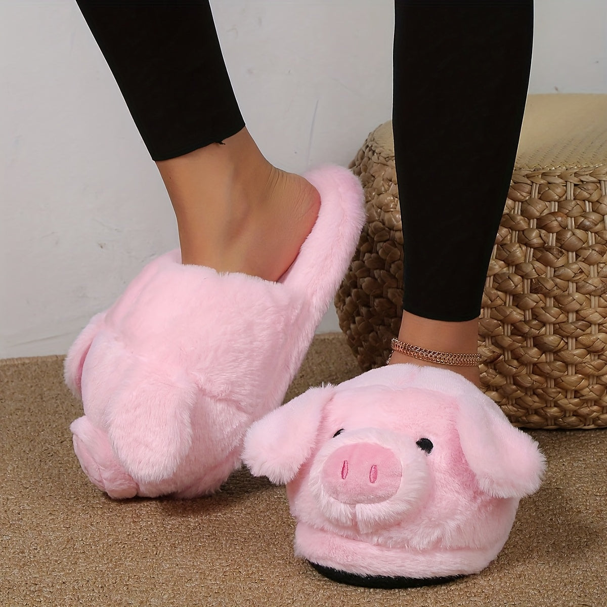 New Women's Home Slippers Fashion Cartoon Slip-On Toe Cover Pink Indoor Slippers, Women Shoes