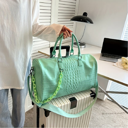 Large Capacity Crocodile Embossed Sports Bag, Zipper Lightweight Duffle Bag, Versatile Gym Shoulder Bag