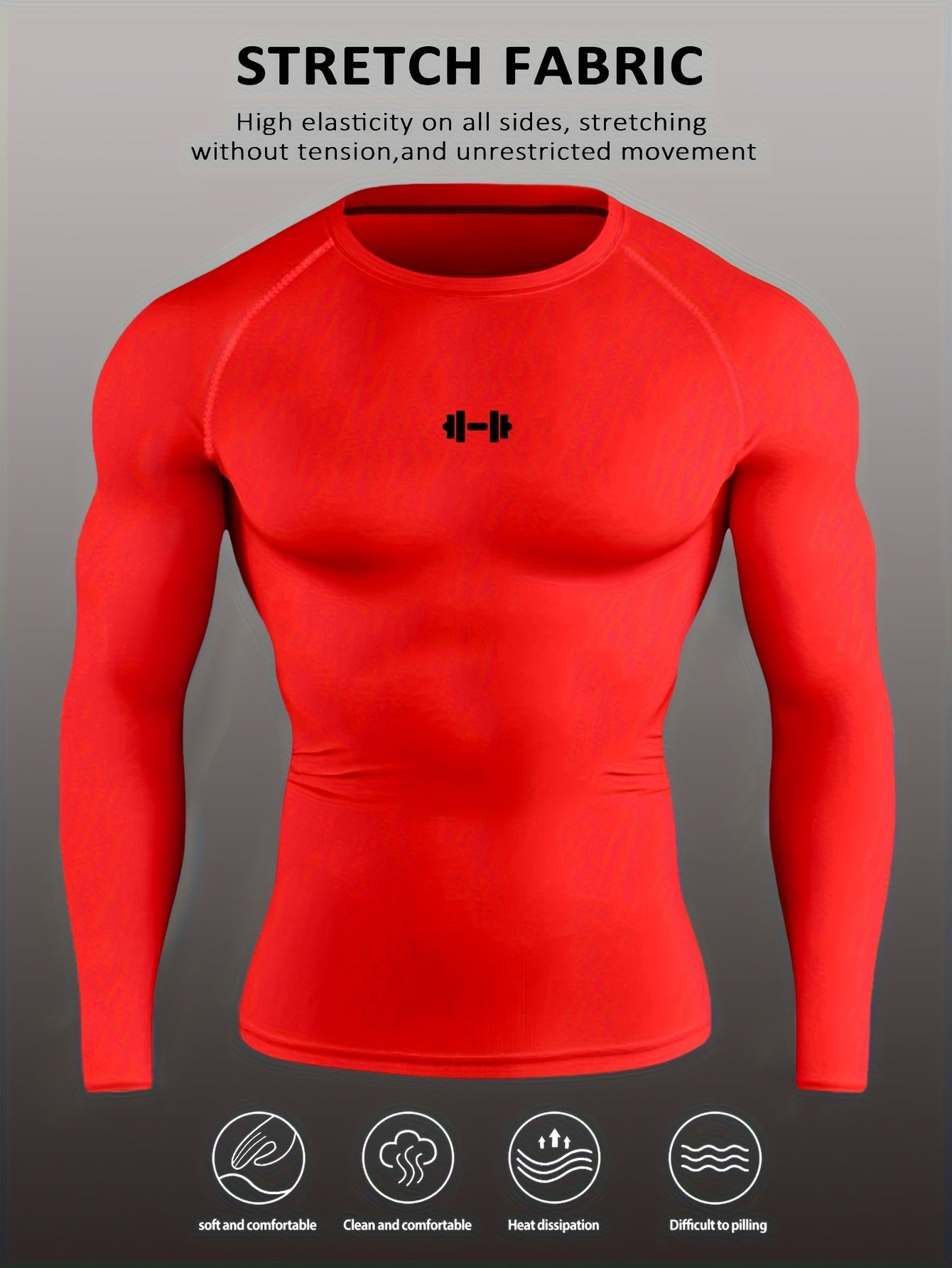 Men's Athletic T-Shirt, Sporty Body-Hugging Fit with High Elasticity, Crew Neck, Long Sleeve, Suitable for Hiking, Jogging, Cycling, and Outdoor Fitness Workouts