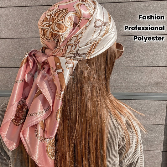 Teen Fashion Scarf Polyester Satin Shawl - Soft Smooth Lightweight Printed Square Wrap, Hand Washable, Professional Dry Clean, All-Season, Portrait Pattern, Mixed Color, 89.99 cm, Suitable for Over 15 Years Old