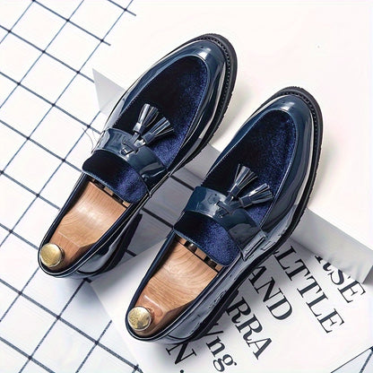 Men's British Style Formal Dress Shoes - Pointed Toe Slip-On with Bow Detail, Superfine Synthetic & PU Sole, All-Season Versatile for Business, Weddings, Office - Navy Blue, Wedding Footwear | Elegant Casual Shoes | Decorativ