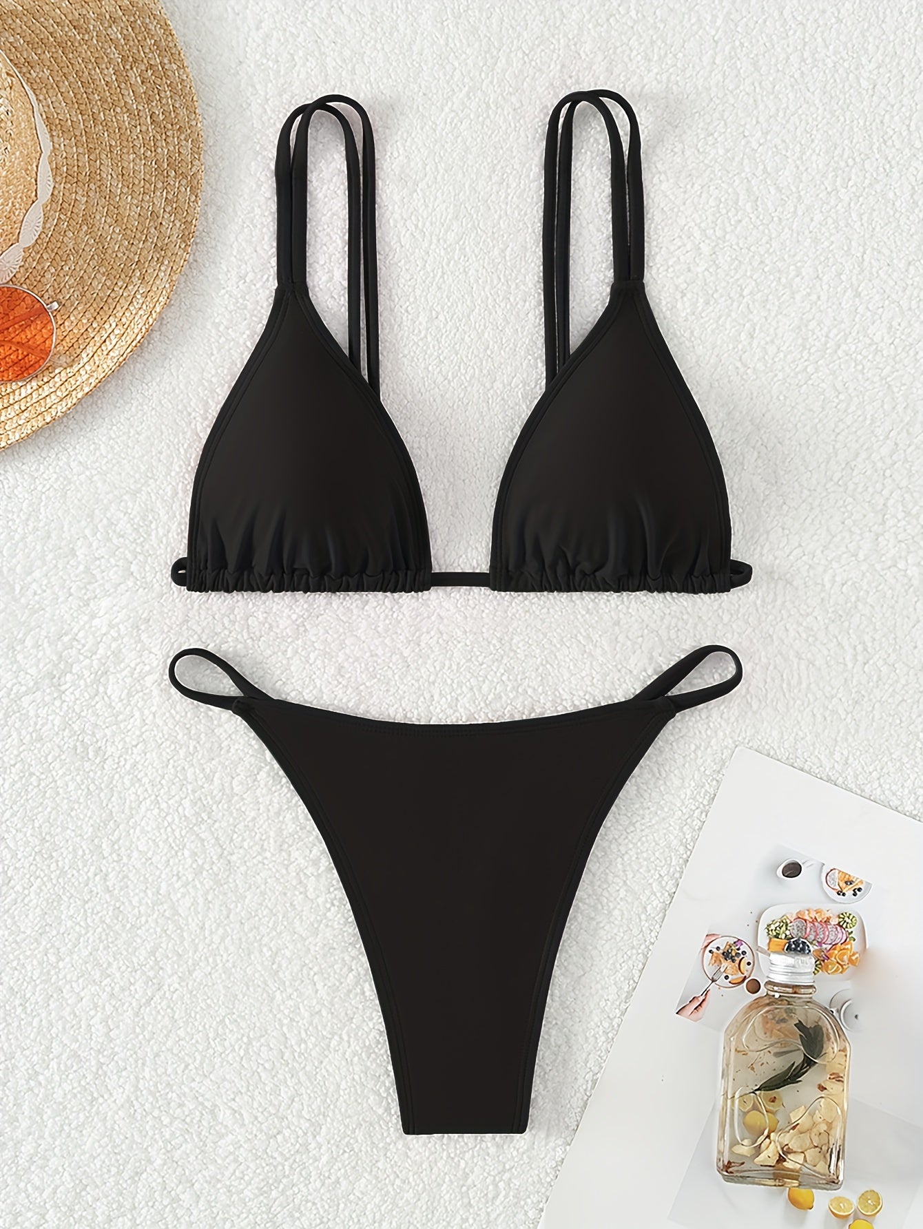 New European and American Triangle Cup Back Strap Single-Sided Double Shoulder Strap Low Waist Thong Bikini