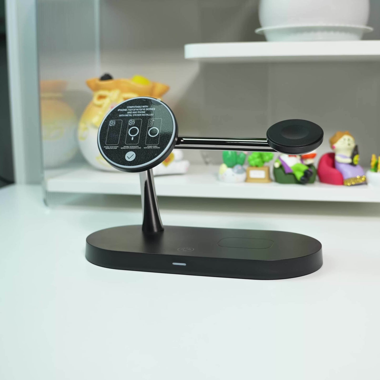 TIMESS 5-in-1 Magnetic Wireless Charger Stand with 15W Fast Charging, LED Night Light & Home Hub - Compatible with for iphone 15/14/13/12 Pro Max Mini, Apple Watch 9/8/7/SE/6/5/4/3/2, Airpods 3/2/pro - Usb-powered