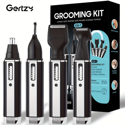 GERTZY 4-in-1 (Compatible for Rechargeable) Men's & Women's Electric Trimmer, Shaver & Clipper - Multi-Function Facial Hair for Nose, Eyebrows, Beard, Mustache, Side Burns - Painless Grooming Device, Holiday Gift for Men &