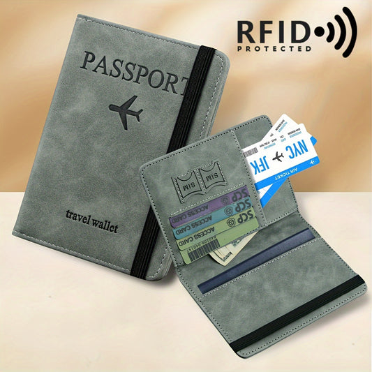 1pc RFID Passport Holder | Thin Retro PU Multi-Function Wallet, Travel Passport Bag, Light Grey with