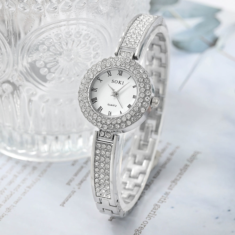 Ultra Thin Bracelet Watches For Women Sparkle Rhinestone Ladies Dress Analog Quartz Watch Small Dial Wrist Watches
