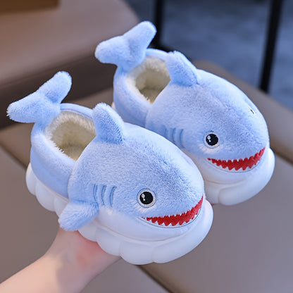 Cute Cartoon Shark Plush Slippers for Boys And Girls, Comfortable Indoor Non-Slip Shoes for Autumn And Winter