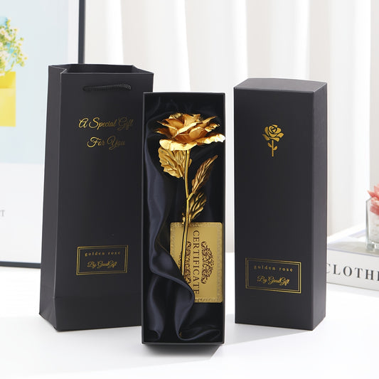 Golden Foil Rose Gift Box Set for Mother'S Day Birthday Party Gift for Girlfriend Faux Rose Gift Box