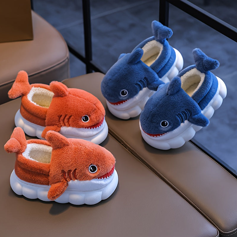 Cute Cartoon Shark Plush Slippers for Boys And Girls, Comfortable Indoor Non-Slip Shoes for Autumn And Winter