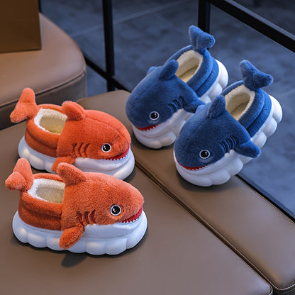 Cute Cartoon Shark Plush Slippers for Boys And Girls, Comfortable Indoor Non-Slip Shoes for Autumn And Winter