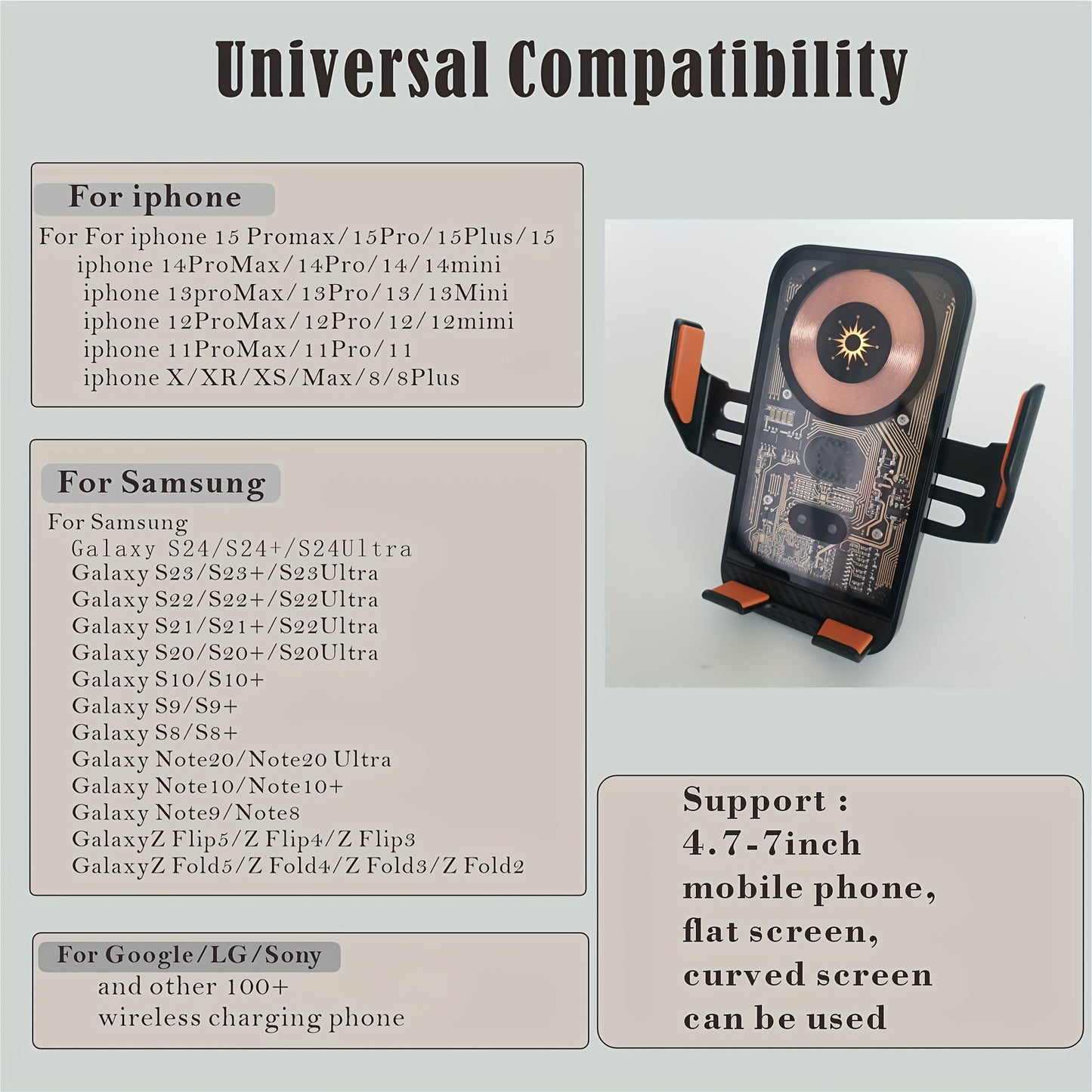 SUONEE 15W Fast Wireless Car Charger with Auto-Clamping - USB Magnetic Charging Mount for iPhone 16/15/14/13/12/11 Pro Max/Xs, Samsung S24/S23/S22/S21/S20/S10+/S9+/Note 9 & More, Rechargeable Lithium Polymer Battery, Car Char