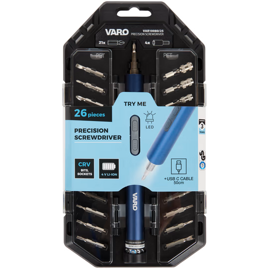 Varo Precision Electric Screwdriver Set 26 pieces | 4 volts for Multiple Use