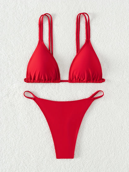 New European and American Triangle Cup Back Strap Single-Sided Double Shoulder Strap Low Waist Thong Bikini