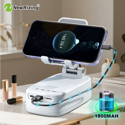 NewRixing 6W Wireless Speaker with Phone Holder, TWS Dual Pairing, 1800mAh Battery, Hands-Free Calling, Portable Power Bank, 6-Hour Playtime, Hi-Fi Sound Quality, Loud Stereo & Deep Bass, USB-C Charging, Indoor/Outdoor Use, A