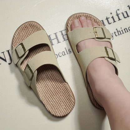 Men'S Quick-Dry Breathable Slide Sandals - Comfortable Indoor/Outdoor Summer Beach Shoes with Double Buckle Closure, Stylish Brown Faux Cover Design for Casual Wear, Beach Footwear | Stylish Men'S Sandals | EVA Sole Sandals