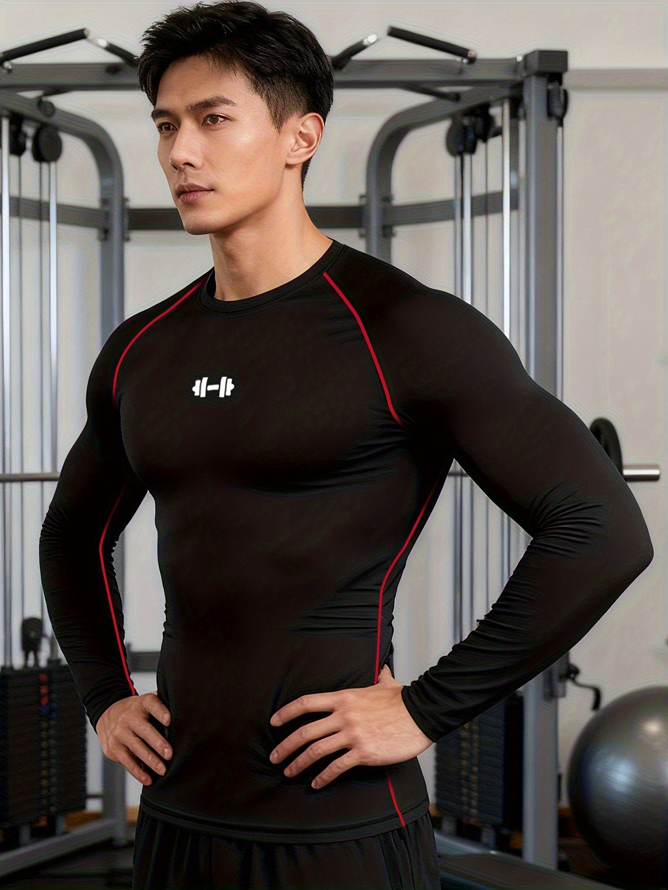 Men's Athletic T-Shirt, Sporty Body-Hugging Fit with High Elasticity, Crew Neck, Long Sleeve, Suitable for Hiking, Jogging, Cycling, and Outdoor Fitness Workouts