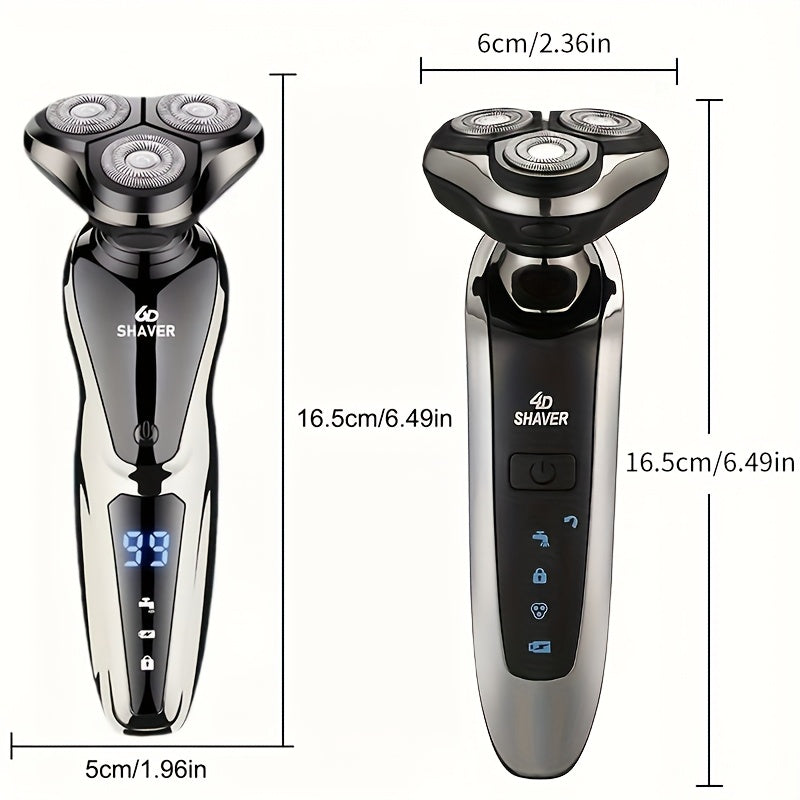 Rechargeable 3-Head lectric Shaver for Men, standard or Multi-Functional Grooming Kit withOptional Nose/Sideburn Trimmer & Cutting Head, suitable for Men's Shaving, Kids' Haircutsand Women's Body Hair Trimming