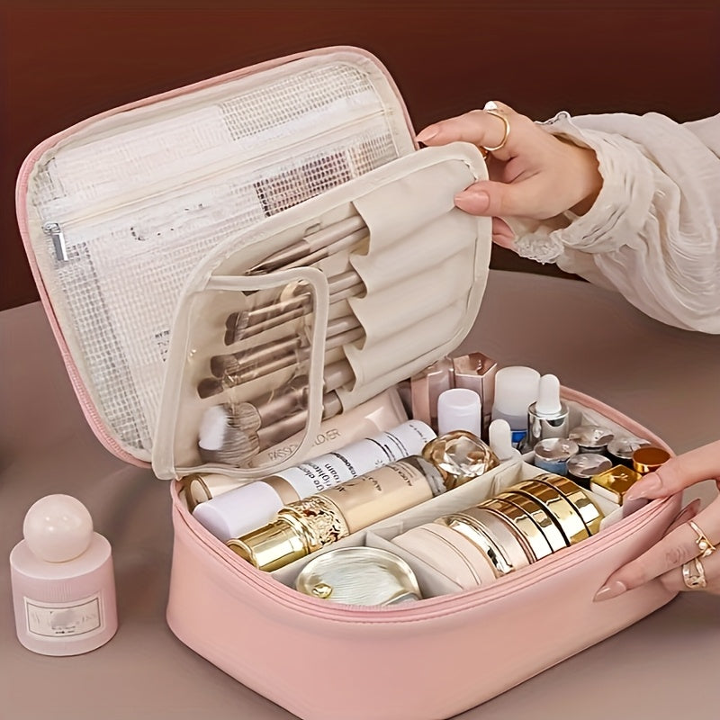 Multi-layer large-capacity detachable makeup bag, travel-inspired cosmetic organizer with brush storage, versatile portable beauty essentials pouch suitable for both men and women, lightweight travel-friendly essential beauty