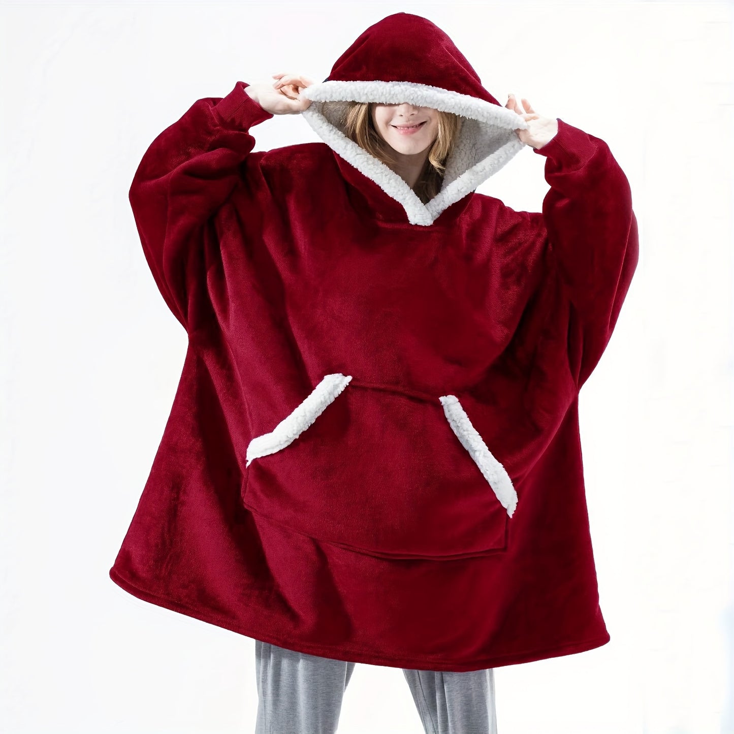Ultra-Soft Sherpa Velvet Reversible Hoodie with Kangaroo Pocket, Comfortable, Machine Washable, And Wearable Sweatshirt, a Perfect Gift.
