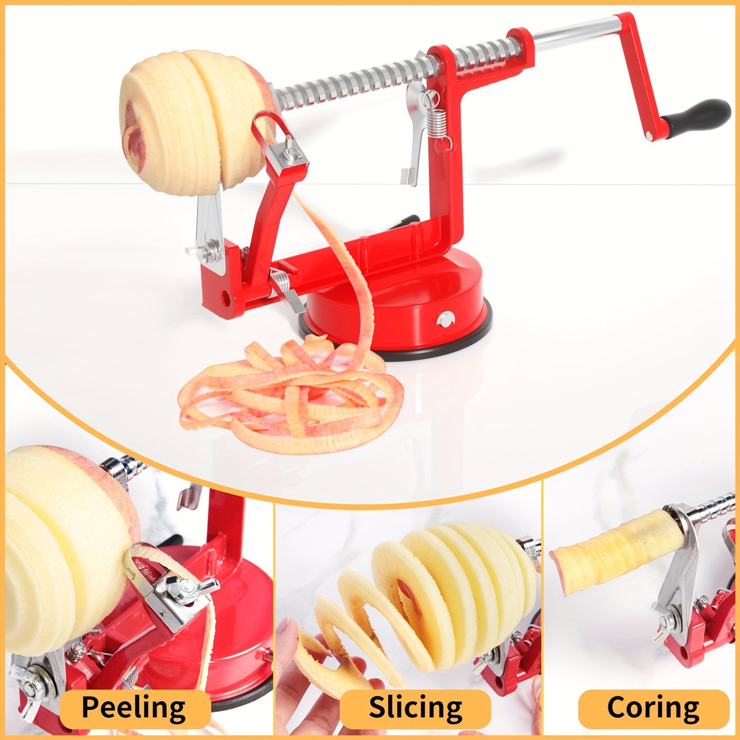 Apple Peeler Corer 3 In 1 Apple Peeler Slicer Corer With Powerful Suction Base And Stainless Steel Blades