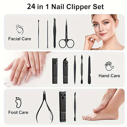 8/15/24 classic black series nail care sets, travel manicure pedicure sets, including nail clippers, cuticle trimmers, tweezers-sharp blades, precise trimming, and essential beauty tools for finger and toenail care-family hyd