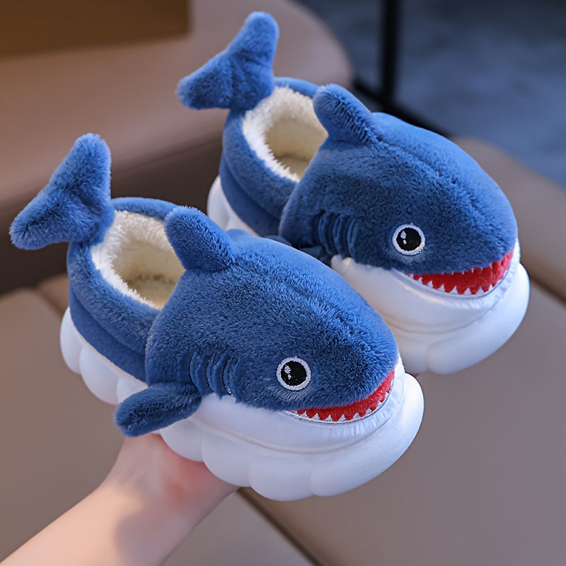 Cute Cartoon Shark Plush Slippers for Boys And Girls, Comfortable Indoor Non-Slip Shoes for Autumn And Winter