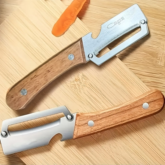 1pc Multi-functional Solid Wood Handle Stainless Steel Peeler | Essential Kitchen Tool for Quickly and Easily Peeling Fruits and Vegetables
