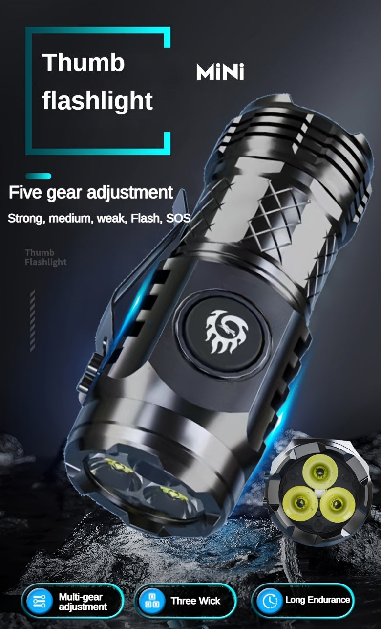 High-brightness mini flashlight, 3 high-brightness LED cores, frog-eye lens, 14500 battery, ultra-bright USB rechargeable, clip-on design, only 50g, lightweight and portable, suitable for home use, night road lighting, outdoo