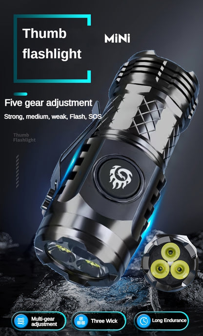 High-brightness mini flashlight, 3 high-brightness LED cores, frog-eye lens, 14500 battery, ultra-bright USB rechargeable, clip-on design, only 50g, lightweight and portable, suitable for home use, night road lighting, outdoo