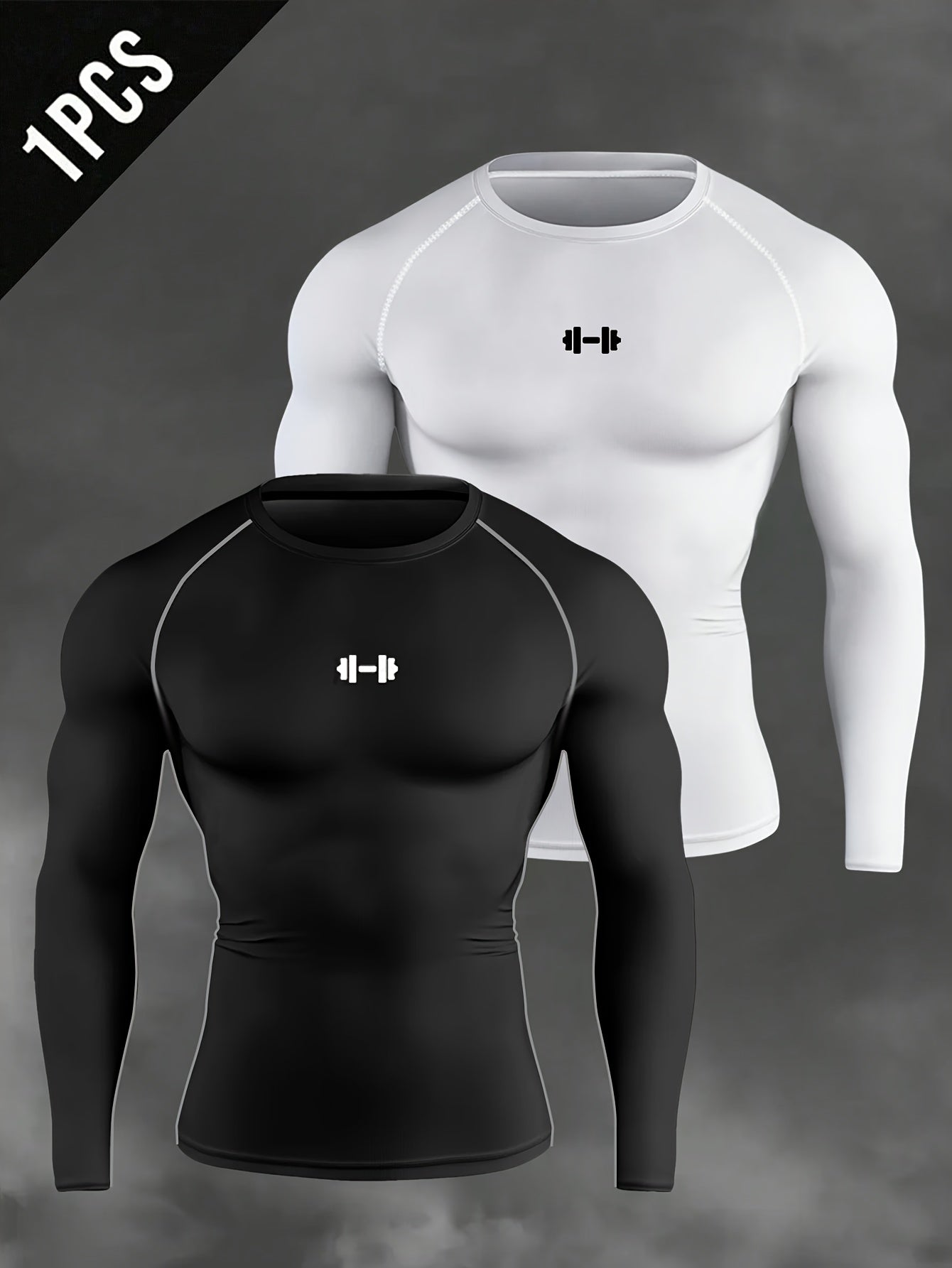 Men's Athletic T-Shirt, Sporty Body-Hugging Fit with High Elasticity, Crew Neck, Long Sleeve, Suitable for Hiking, Jogging, Cycling, and Outdoor Fitness Workouts