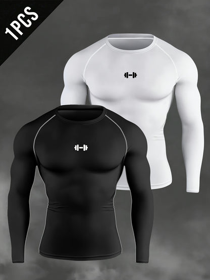 Men's Athletic T-Shirt, Sporty Body-Hugging Fit with High Elasticity, Crew Neck, Long Sleeve, Suitable for Hiking, Jogging, Cycling, and Outdoor Fitness Workouts