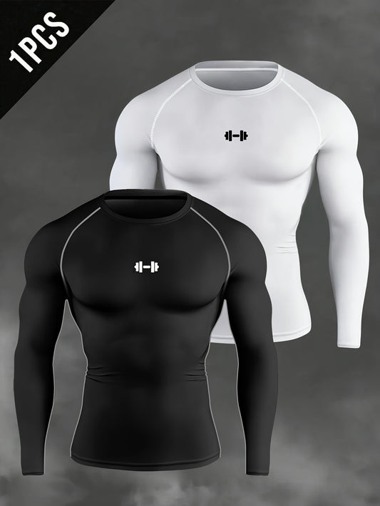 Men's Athletic T-Shirt, Sporty Body-Hugging Fit with High Elasticity, Crew Neck, Long Sleeve, Suitable for Hiking, Jogging, Cycling, and Outdoor Fitness Workouts