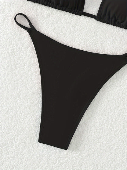 New European and American Triangle Cup Back Strap Single-Sided Double Shoulder Strap Low Waist Thong Bikini