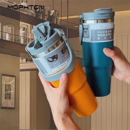 MOPHTON Insulated Stainless Steel Tumbler - Dual Drinking, 24-Hour Cold Retention, Portable for Office, Gym, Yoga & Travel