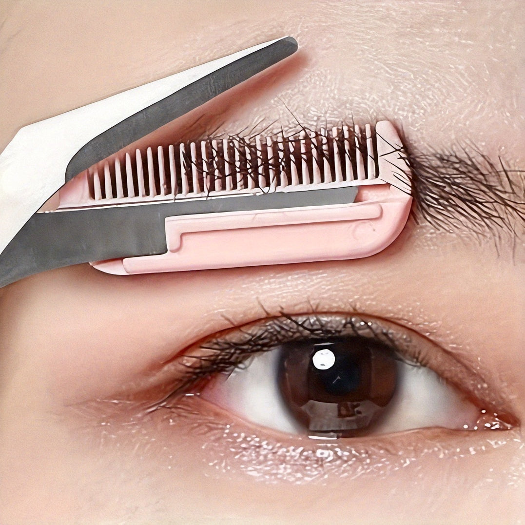 Ambidextrous Eyebrow Trimmer with Built-In Comb - Stainless Steel Precision Grooming Scissors for Perfect Brows, Unscented Metal Tool